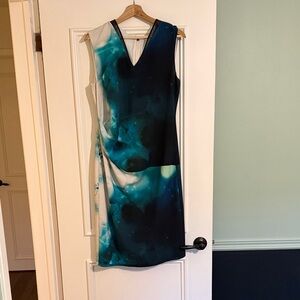 Elie Tahari Teal and Black Midi Dress